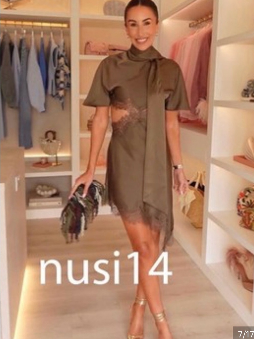 NWT Zara Olive Mink Lace-Trim Short Cut Out Dress Medium 5919/041 Satin Effect - Picture 8 of 8